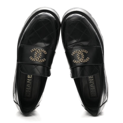 Chanel Calfskin Stitched CC Loafers 38.5 Black 2 of 10