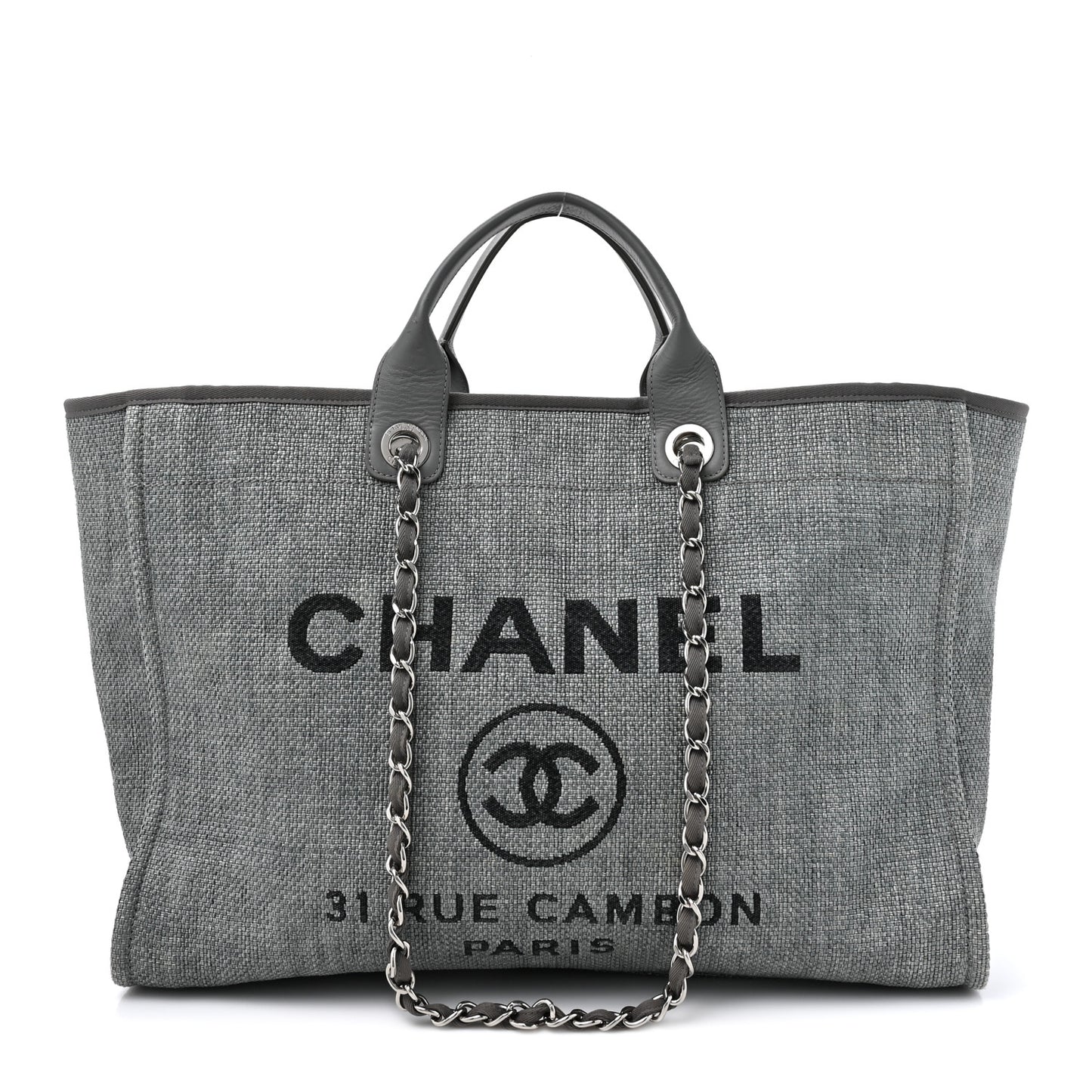 Woven Straw Raffia Large Deauville Tote Grey
