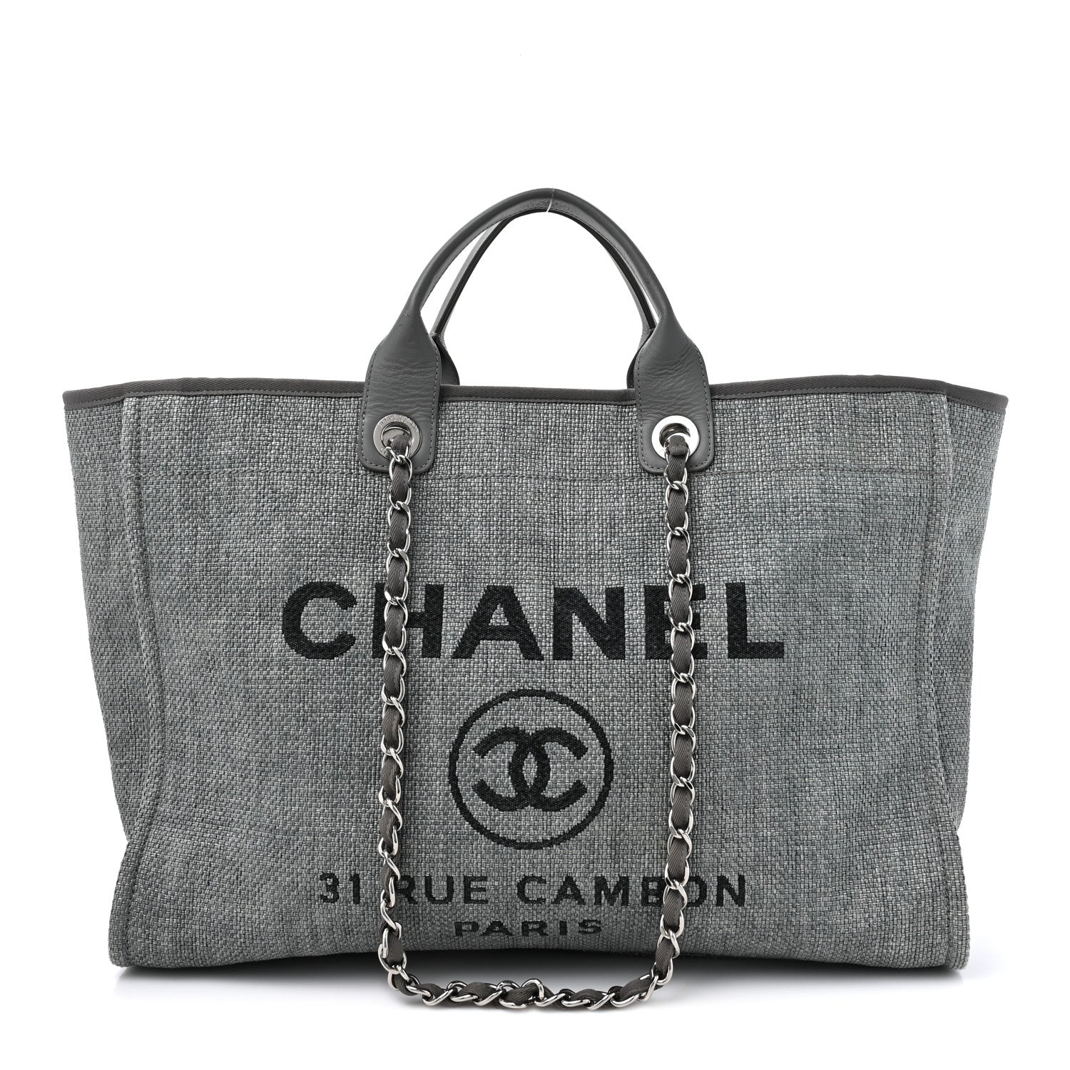 Chanel Woven Straw Raffia Large Deauville Tote Grey 1 of 14