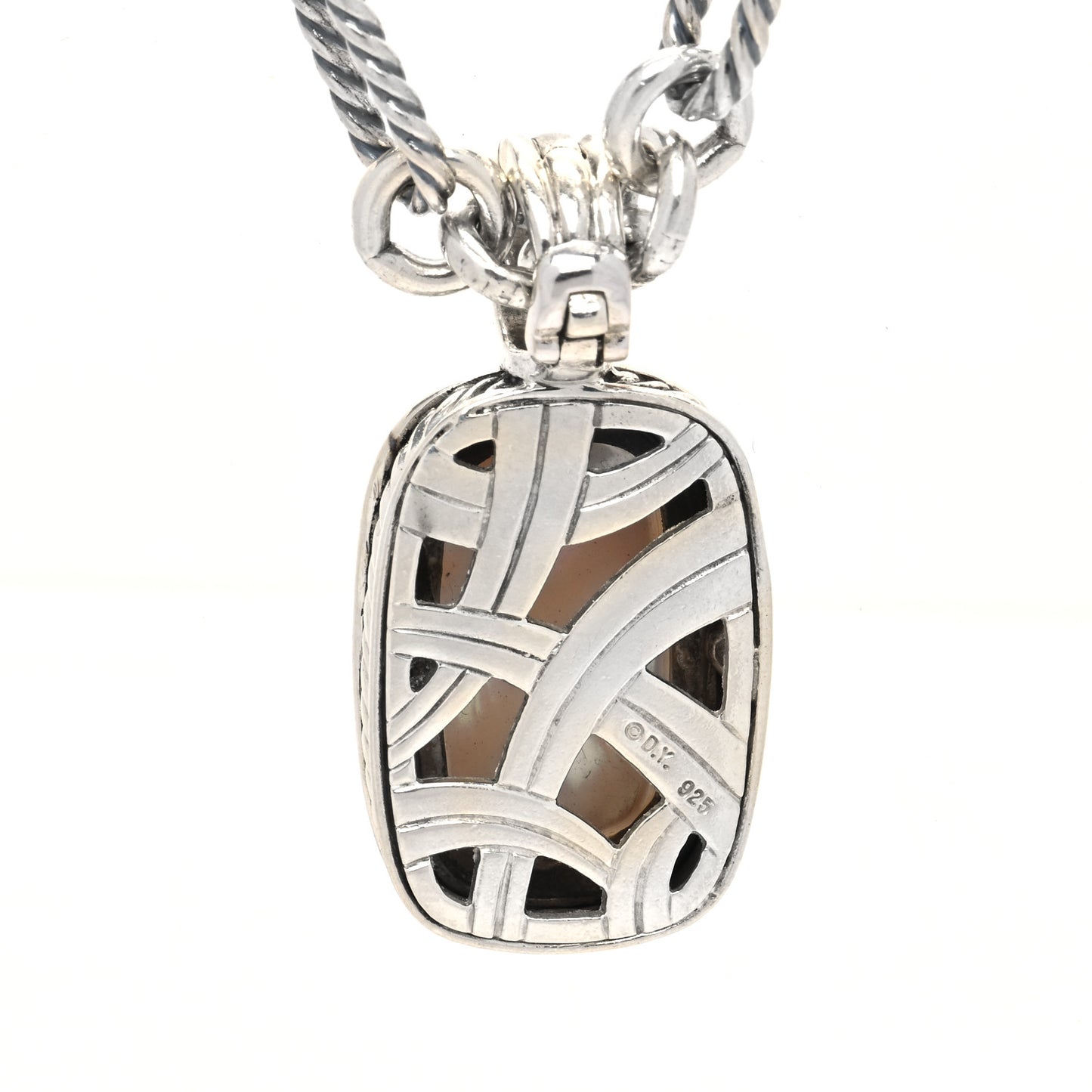 Sterling Silver Diamond Mother of Pearl Enhancer Pendant Figaro Chain Necklace