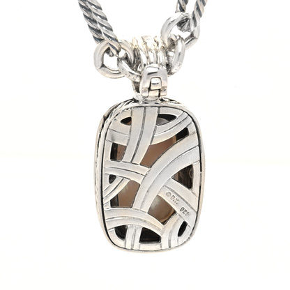 David Yurman Sterling Silver Diamond Mother of Pearl Enhancer Pendant Figaro Chain Necklace 3 of 5