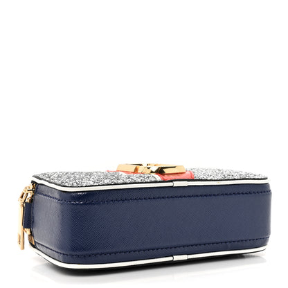 Marc Jacobs Glitter Calfskin Snake Embossed Snapshot Camera Bag Navy Silver Red 4 of 10