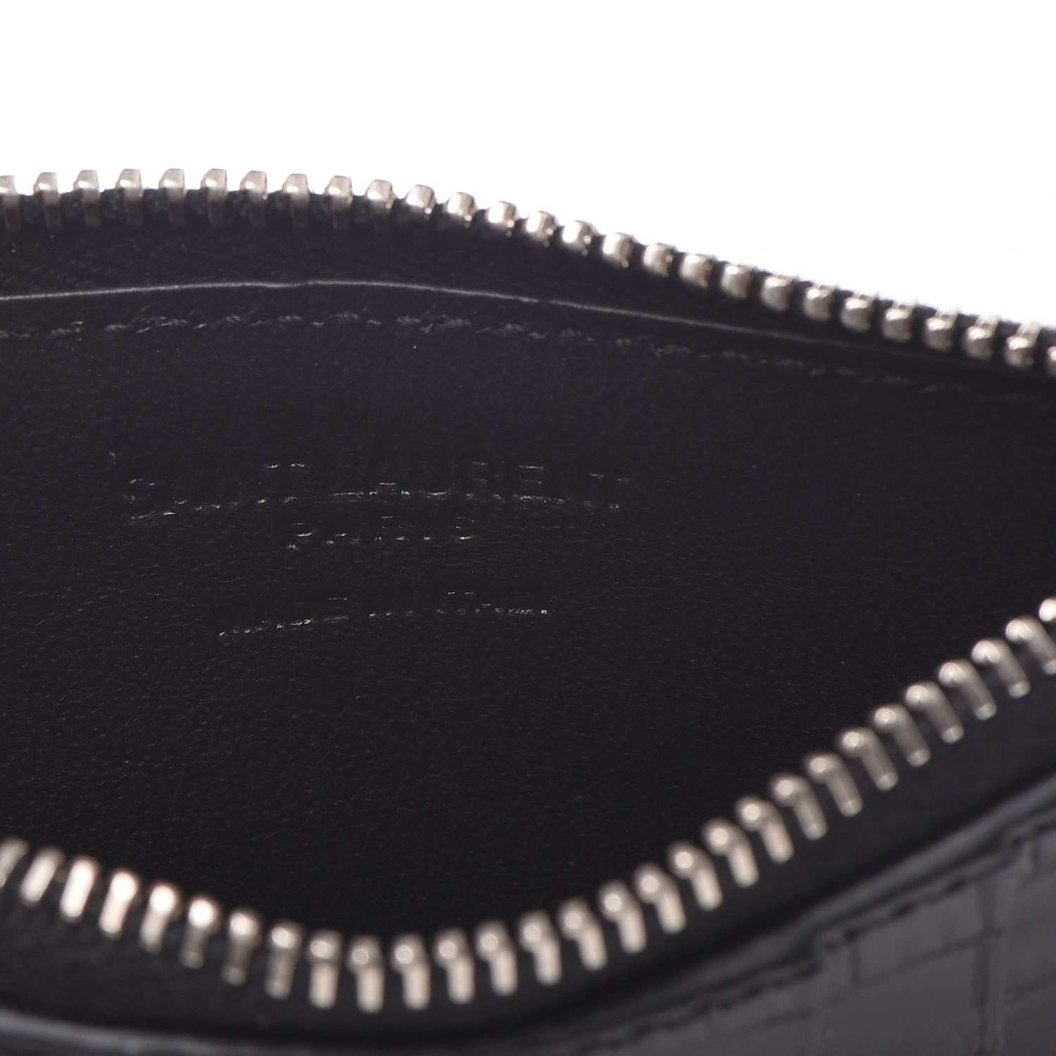 Saint Laurent Calfskin Crocodile Embossed 5 Fragments Zip Card Case Black 6 of 7
