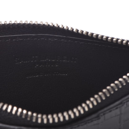 Saint Laurent Calfskin Crocodile Embossed 5 Fragments Zip Card Case Black 6 of 7