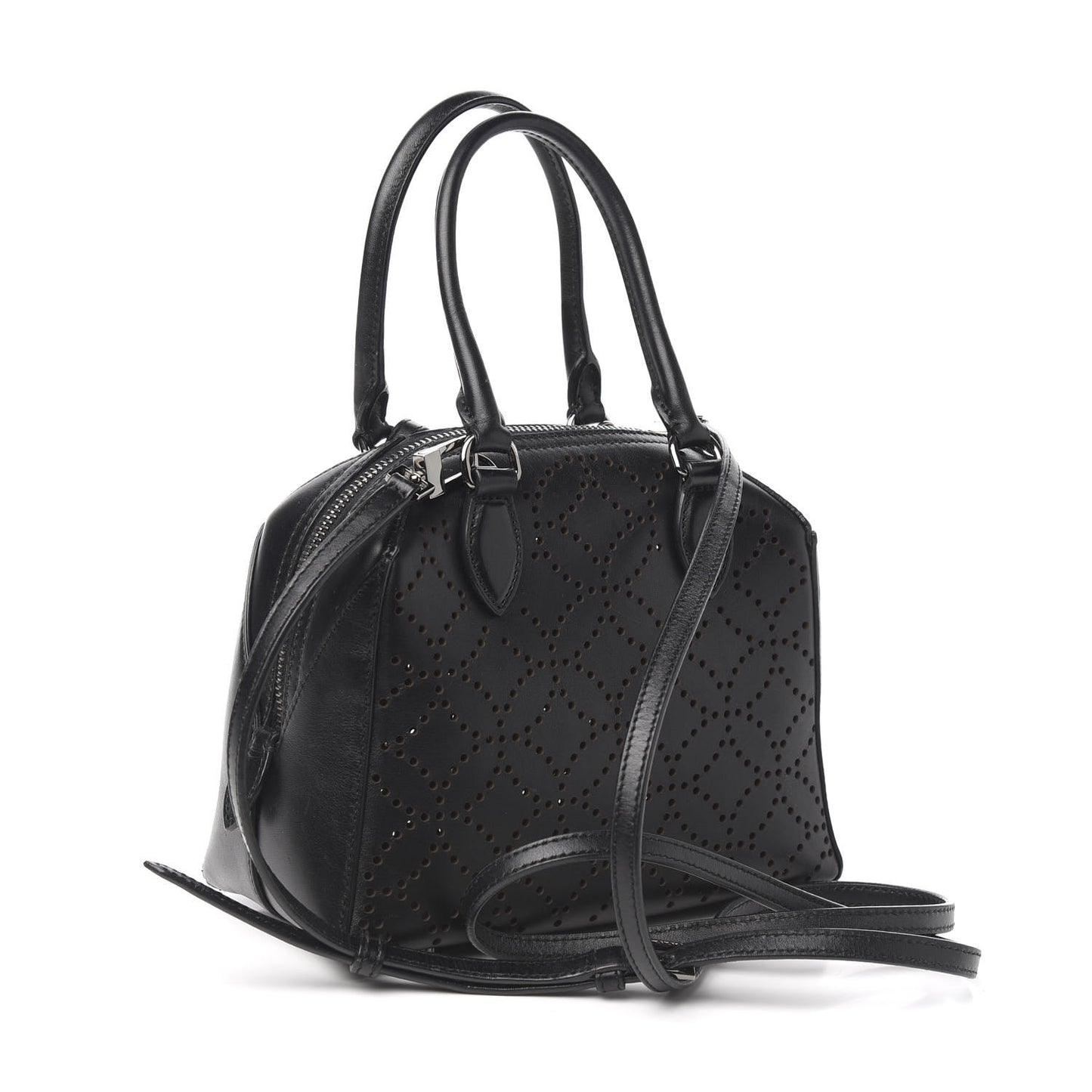 Calfskin Lux Laser Cut Arabesque Dome Bag Black