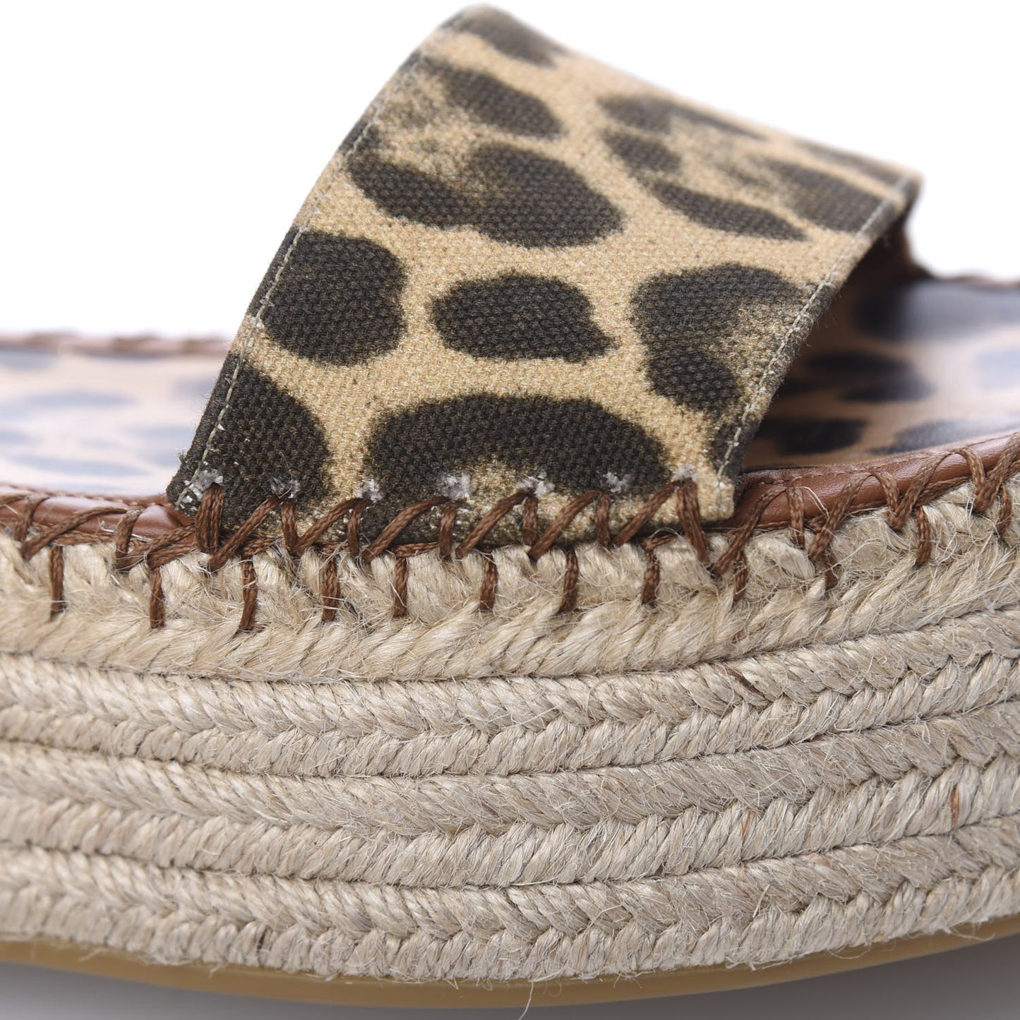 Canvas Leopard Print Rockstud Ankle Wrap Espadrille Flatform Sandals 37 Brown