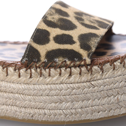 Valentino Garavani Canvas Leopard Print Rockstud Ankle Wrap Espadrille Flatform Sandals 37 Brown 11 of 13