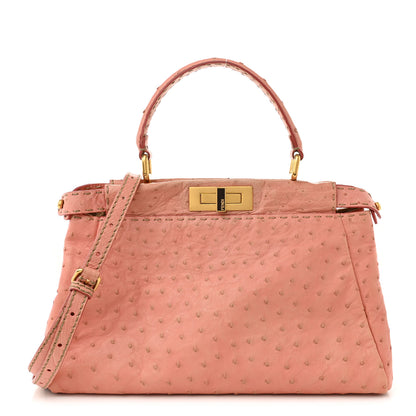 Fendi Ostrich Medium Peekaboo Iconic Satchel Pink 1 of 11