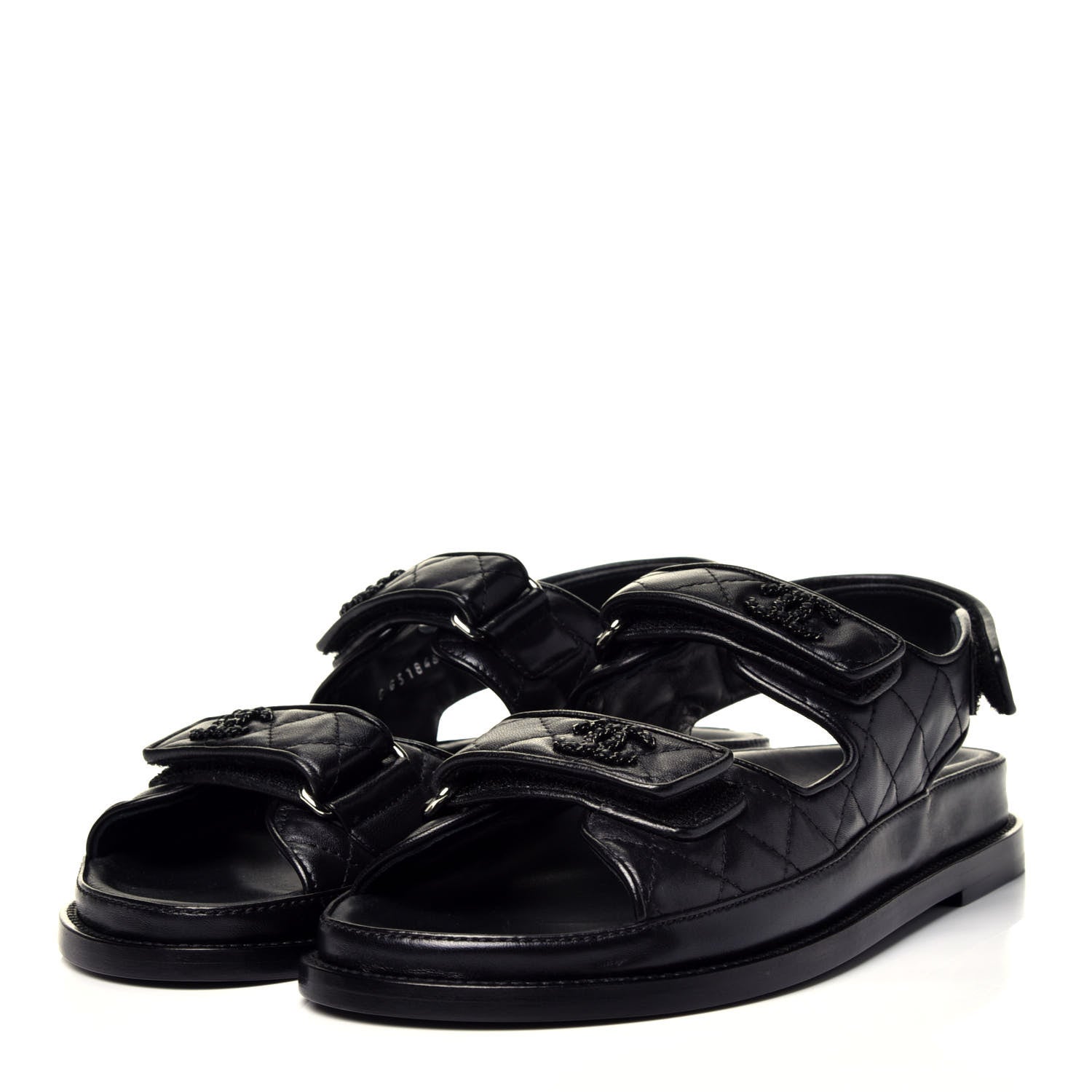 Chanel Lambskin Velcro Dad Sandals 37.5 Black 3 of 10