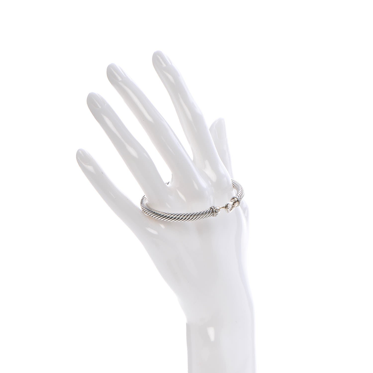 David Yurman Sterling Silver Diamond 5mm Cable Buckle Bracelet 2 of 5