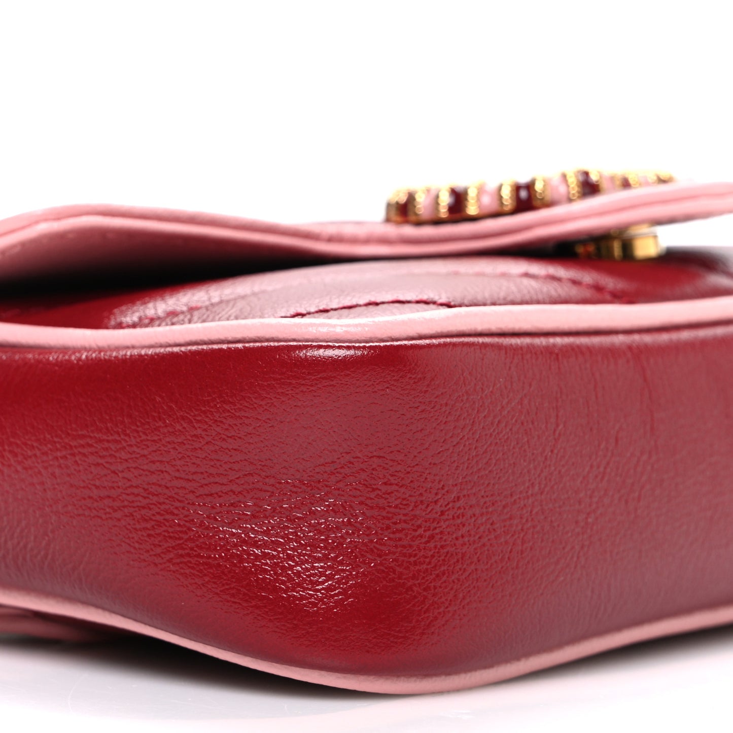 Azalea Calfskin Enamel Matelasse Diagonal Super Mini Torchon GG Marmont Shoulder Bag New Cherry Red Wild Rose