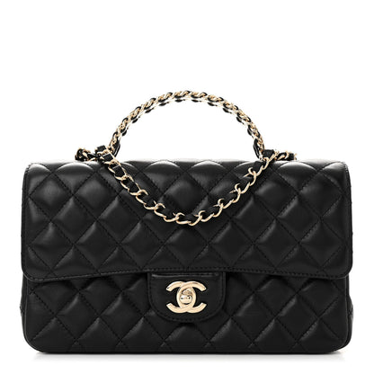 Chanel Lambskin Quilted Crystal Top Handle Small Rectangular Flap Black 1 of 11