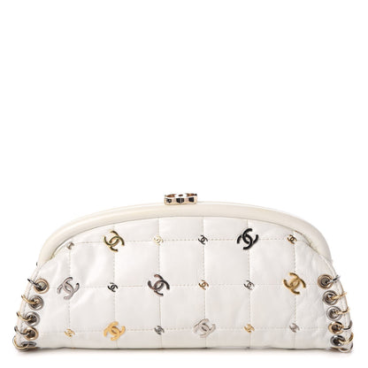 Chanel Calfskin Square Quilted Grommet Embellished Piercing Chic Clutch White 1 of 18