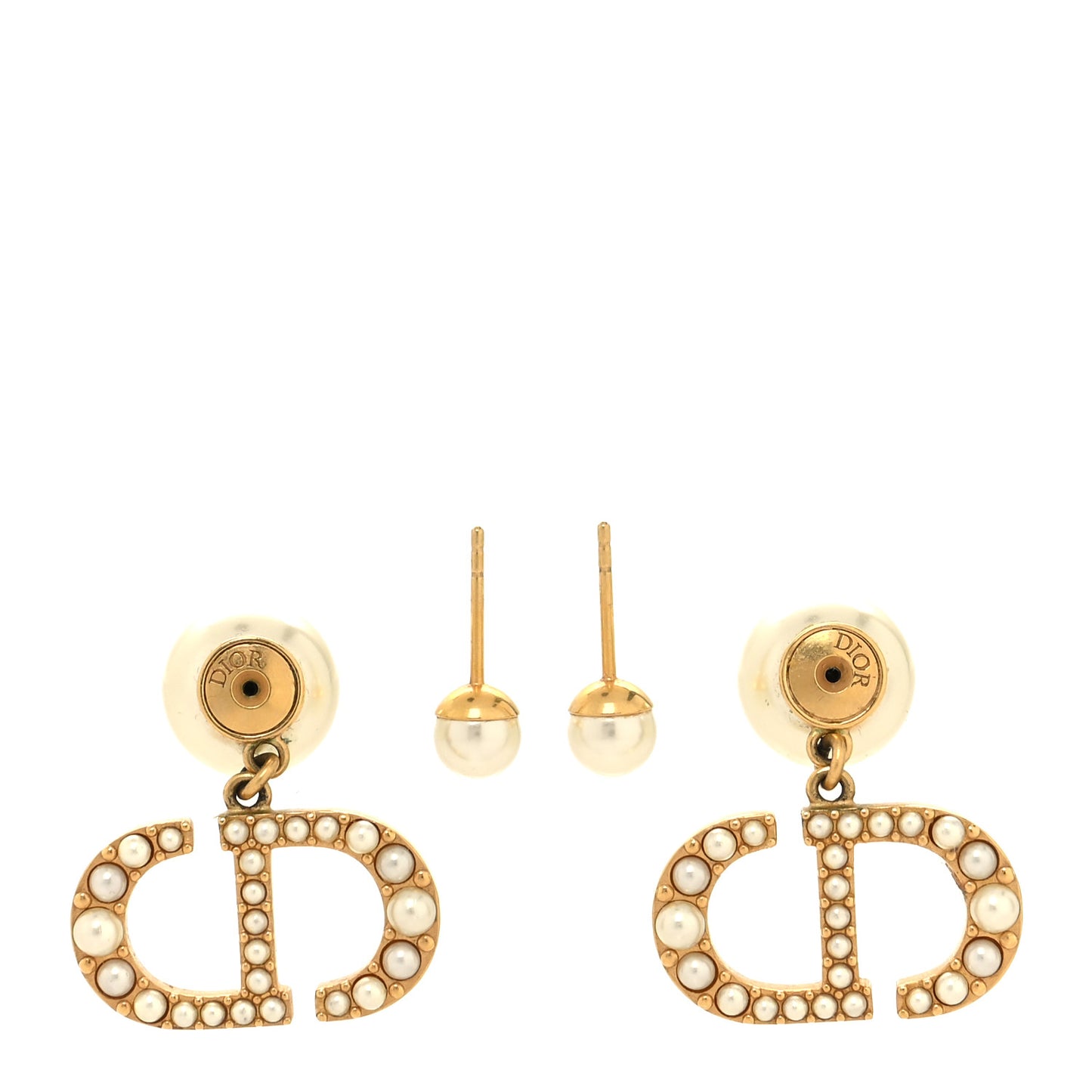 Pearl Crystal Tribal CD Drop Earrings Gold