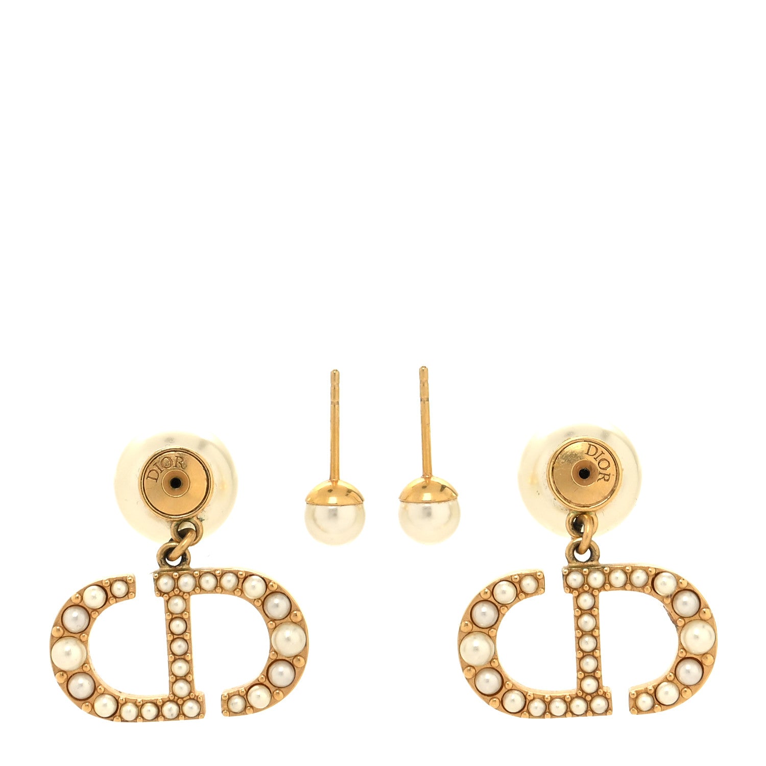 Christian Dior Pearl Crystal Tribal CD Drop Earrings Gold 3 of 4