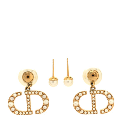 Christian Dior Pearl Crystal Tribal CD Drop Earrings Gold 3 of 4