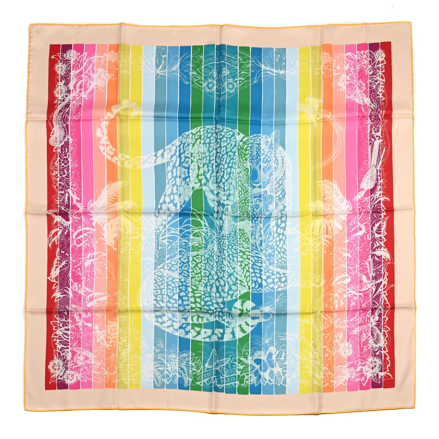 Hermes Silk Jungle Love Rainbow Scarf 90 Vert Rose Multicolor 1 of 6