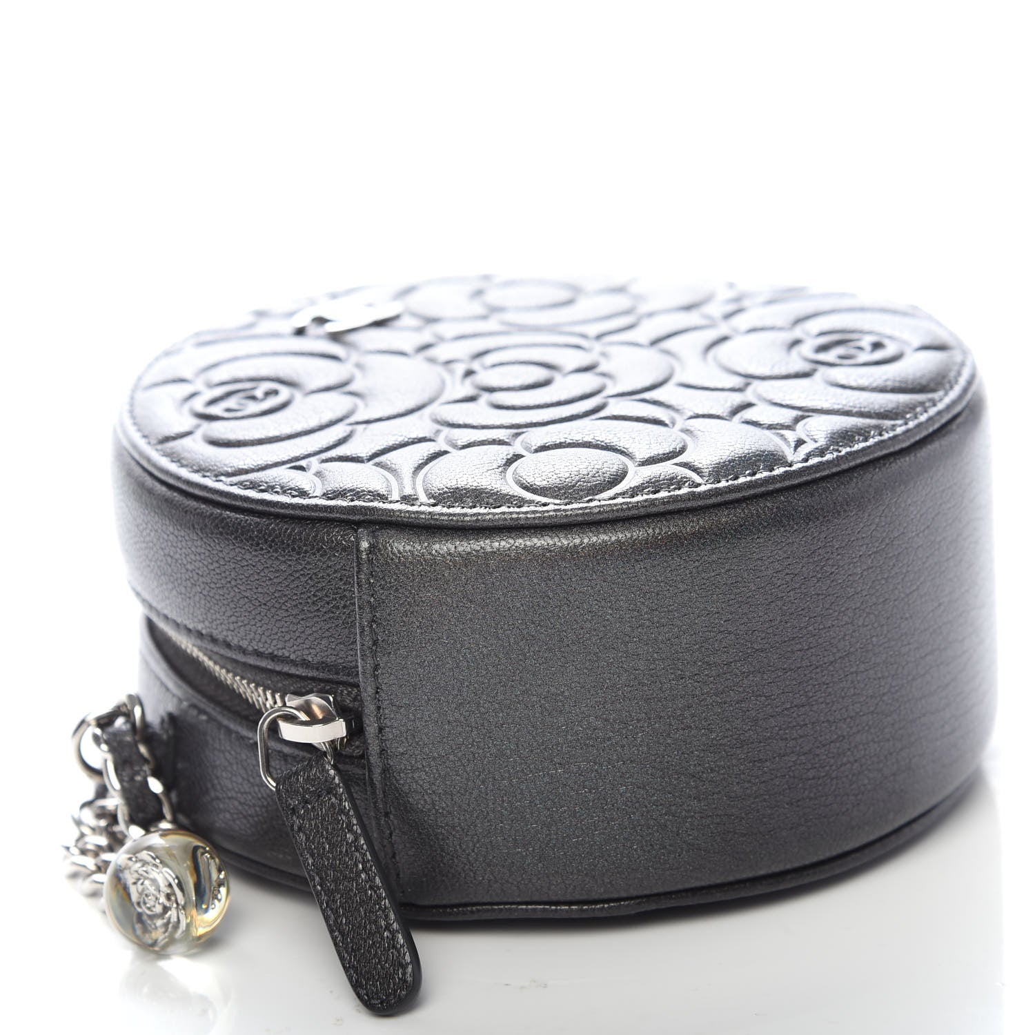 Chanel Goatskin Camellia Quilted Round Clutch With Chain Grey 8 of 10