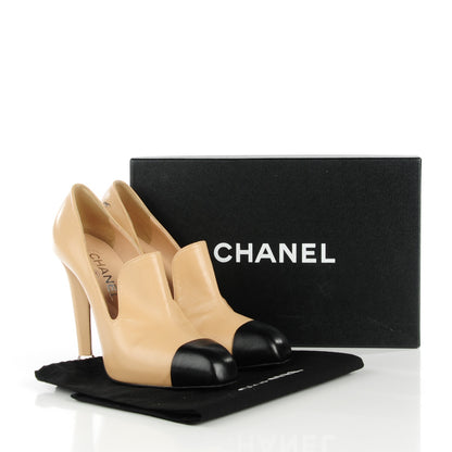 Chanel Lambskin Cap Toe Loafer Pumps 38 Beige Black 5 of 18