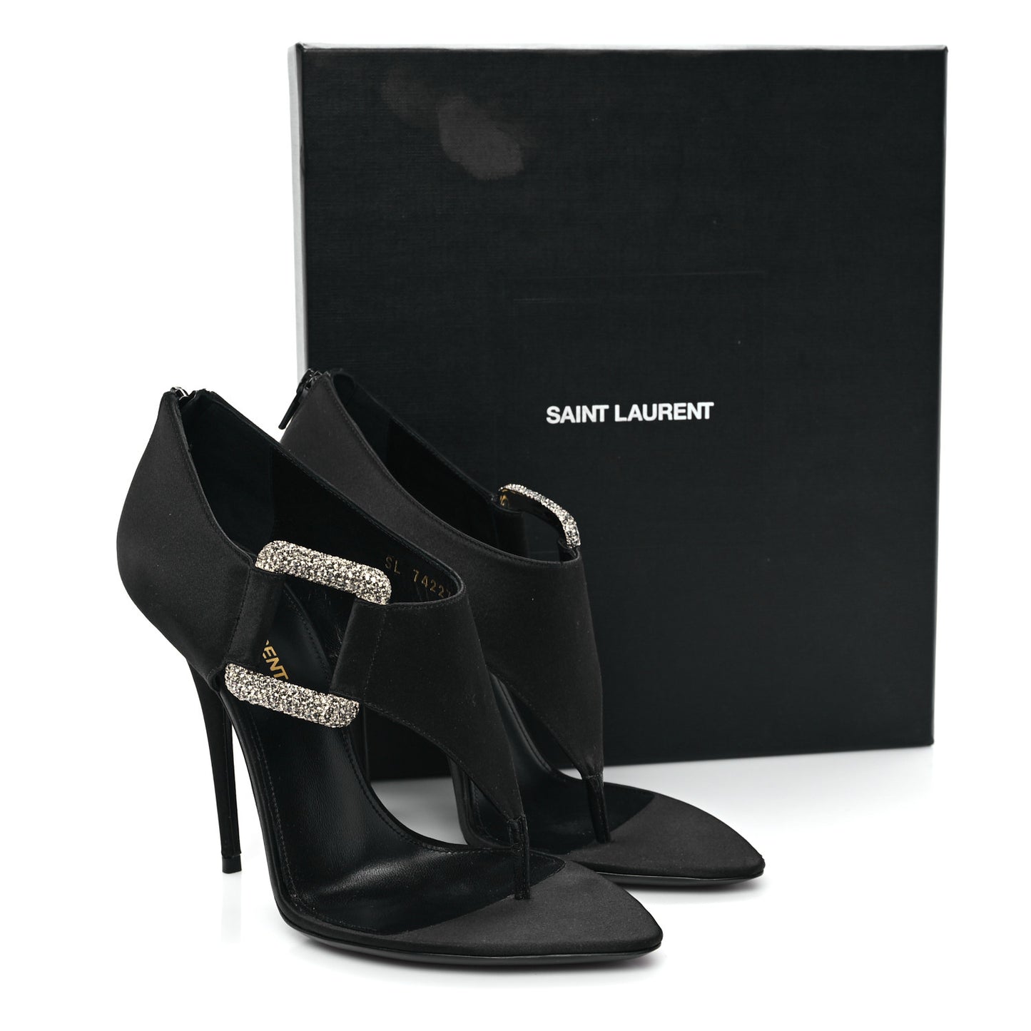 Crepe Satin Crystal Buckle Gippy 110 Sandals 38 Black