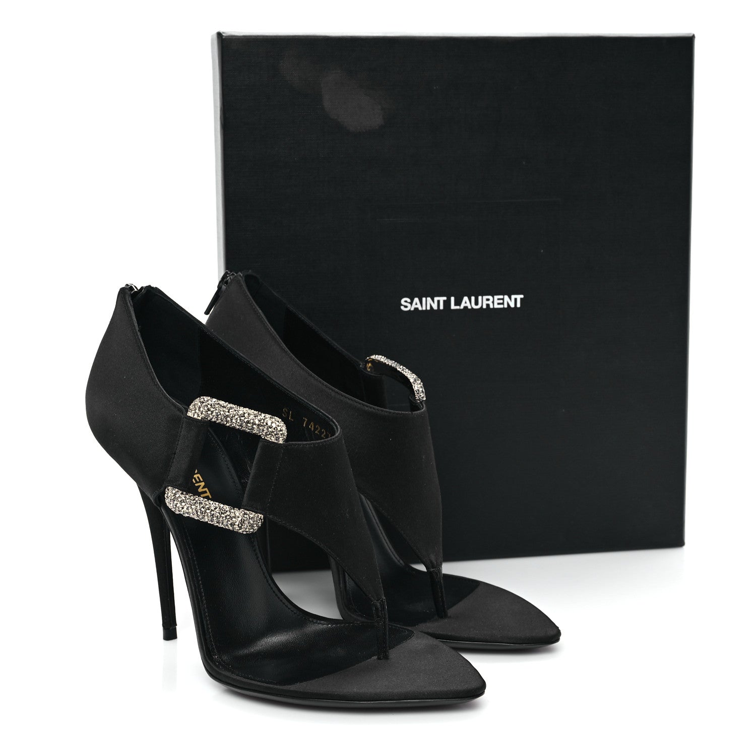 Saint Laurent Crepe Satin Crystal Buckle Gippy 110 Sandals 38 Black 10 of 10