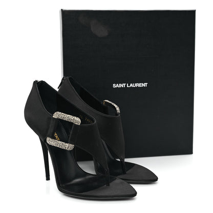 Saint Laurent Crepe Satin Crystal Buckle Gippy 110 Sandals 38 Black 10 of 10