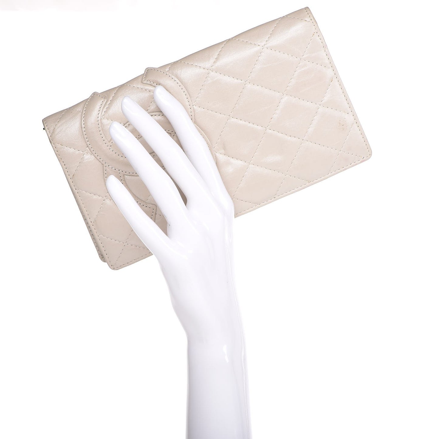 Aged Calfskin Quilted Cambon Quilted Yen Wallet Pearl