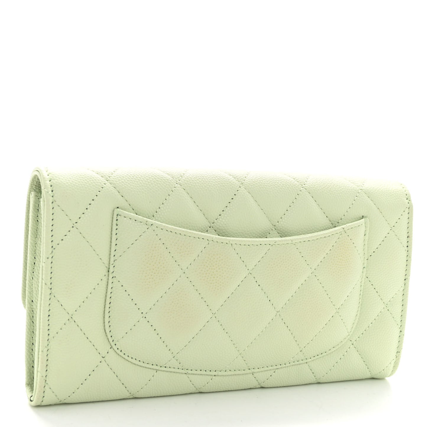 Caviar Quilted Large Gusset Flap Wallet Light Green