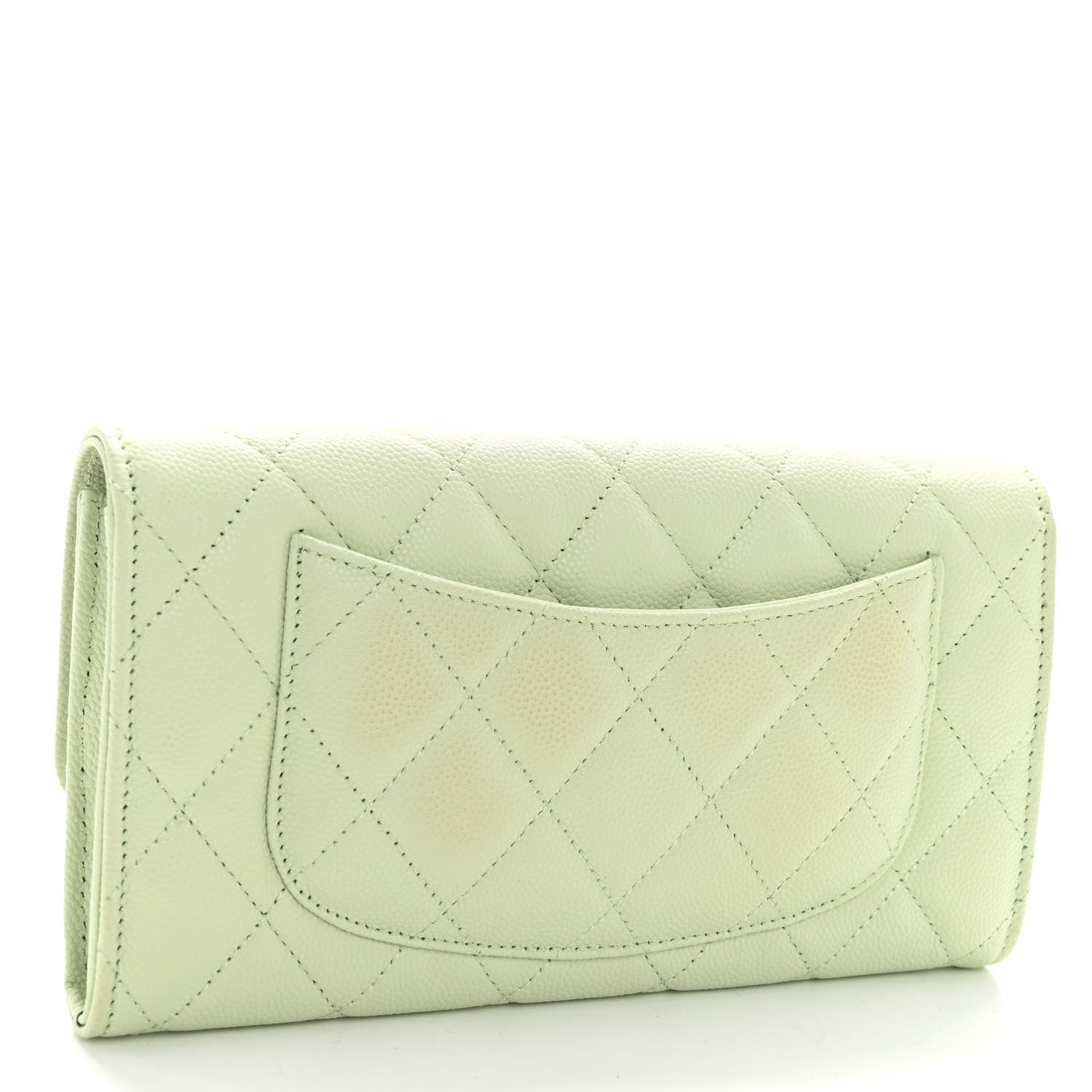 Chanel Caviar Quilted Large Gusset Flap Wallet Light Green 3 of 9