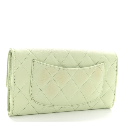 Chanel Caviar Quilted Large Gusset Flap Wallet Light Green 3 of 9