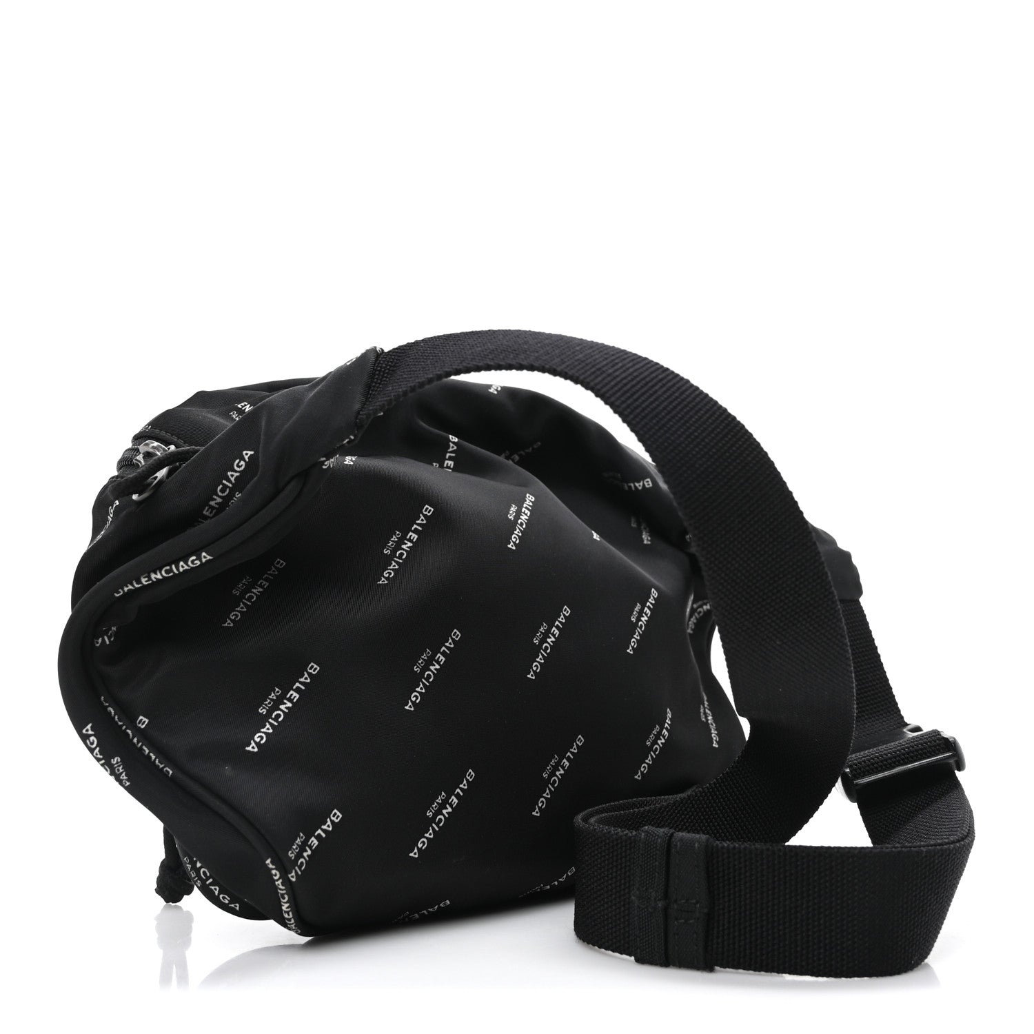 Balenciaga Twill Nylon Allover Logo Explorer Beltpack Black White 3 of 10