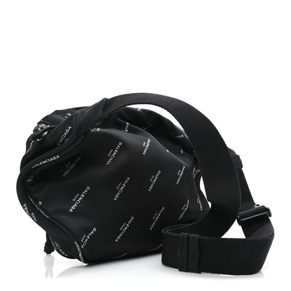 Balenciaga Twill Nylon Allover Logo Explorer Beltpack Black White 3 of 10