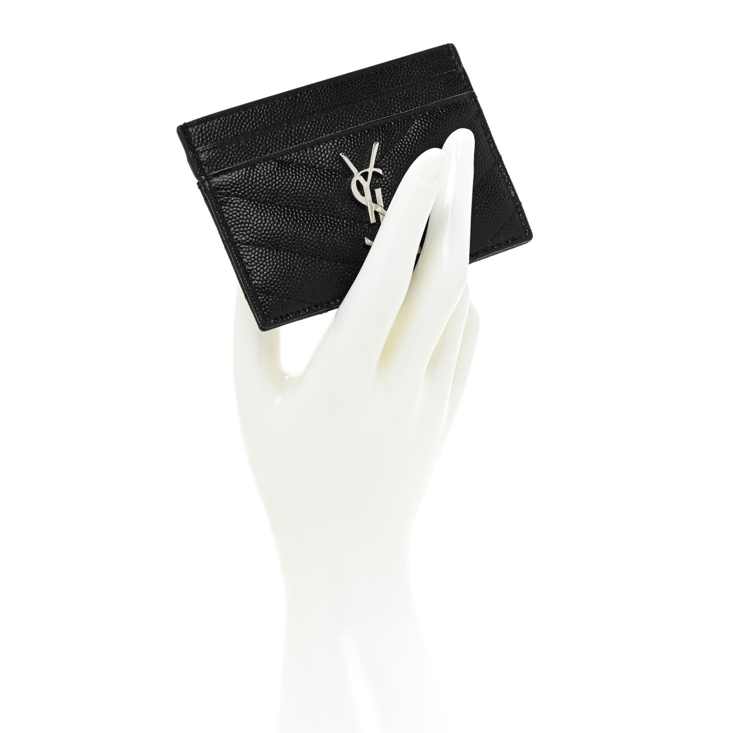 Saint Laurent Grain De Poudre Matelasse Chevron Monogram Credit Card Case Black 2 of 9