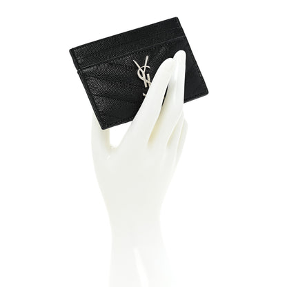Saint Laurent Grain De Poudre Matelasse Chevron Monogram Credit Card Case Black 2 of 9