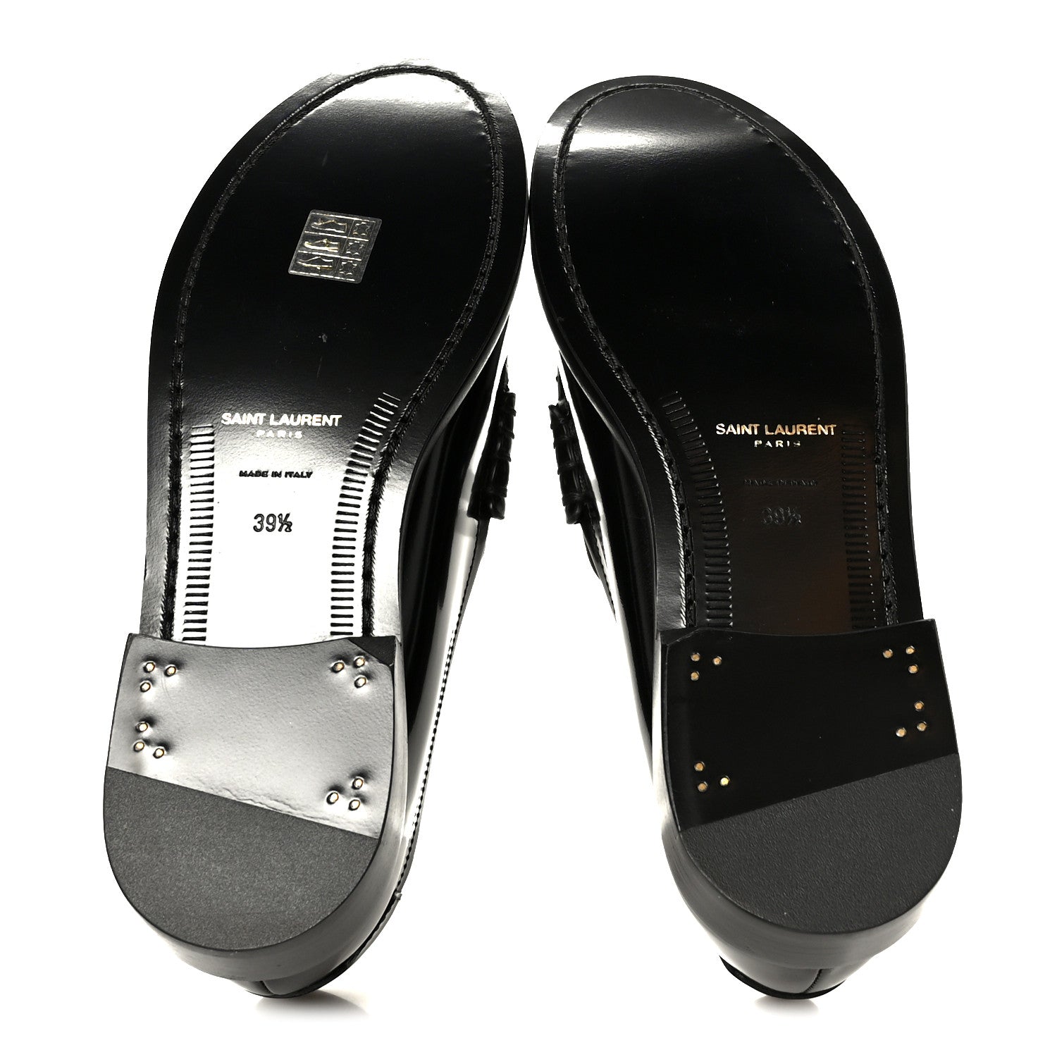 Saint Laurent Glazed Calfskin Le Loafer 15 Penny Slippers 39.5 Black 6 of 10