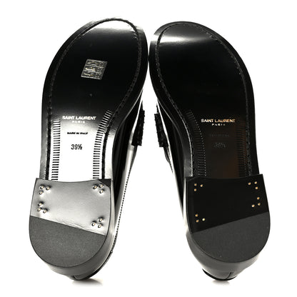 Saint Laurent Glazed Calfskin Le Loafer 15 Penny Slippers 39.5 Black 6 of 10