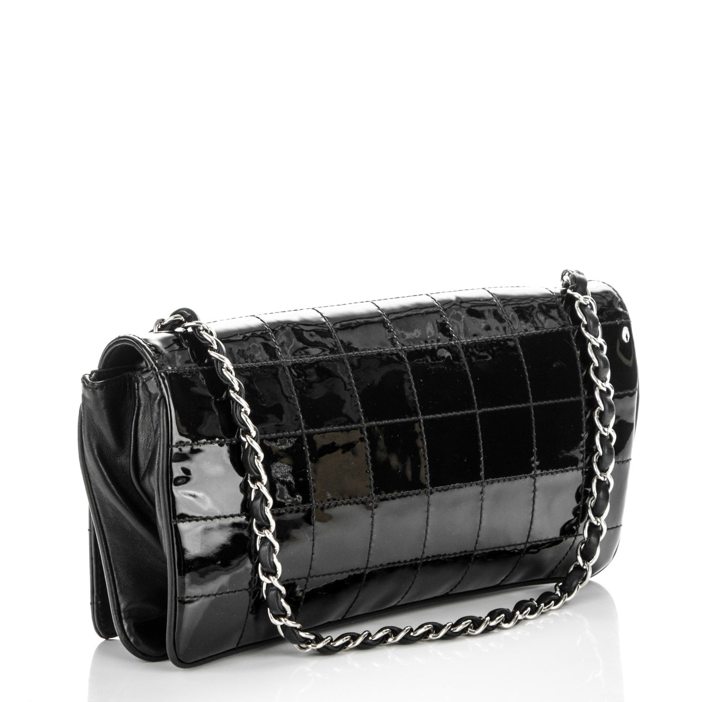 Patent Square Stitched CC Flap Clutch Black