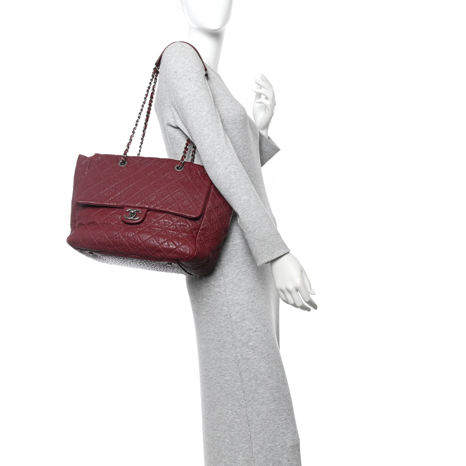 Chanel Crumpled Lambskin Quilted Large Tote Burgundy 2 of 11