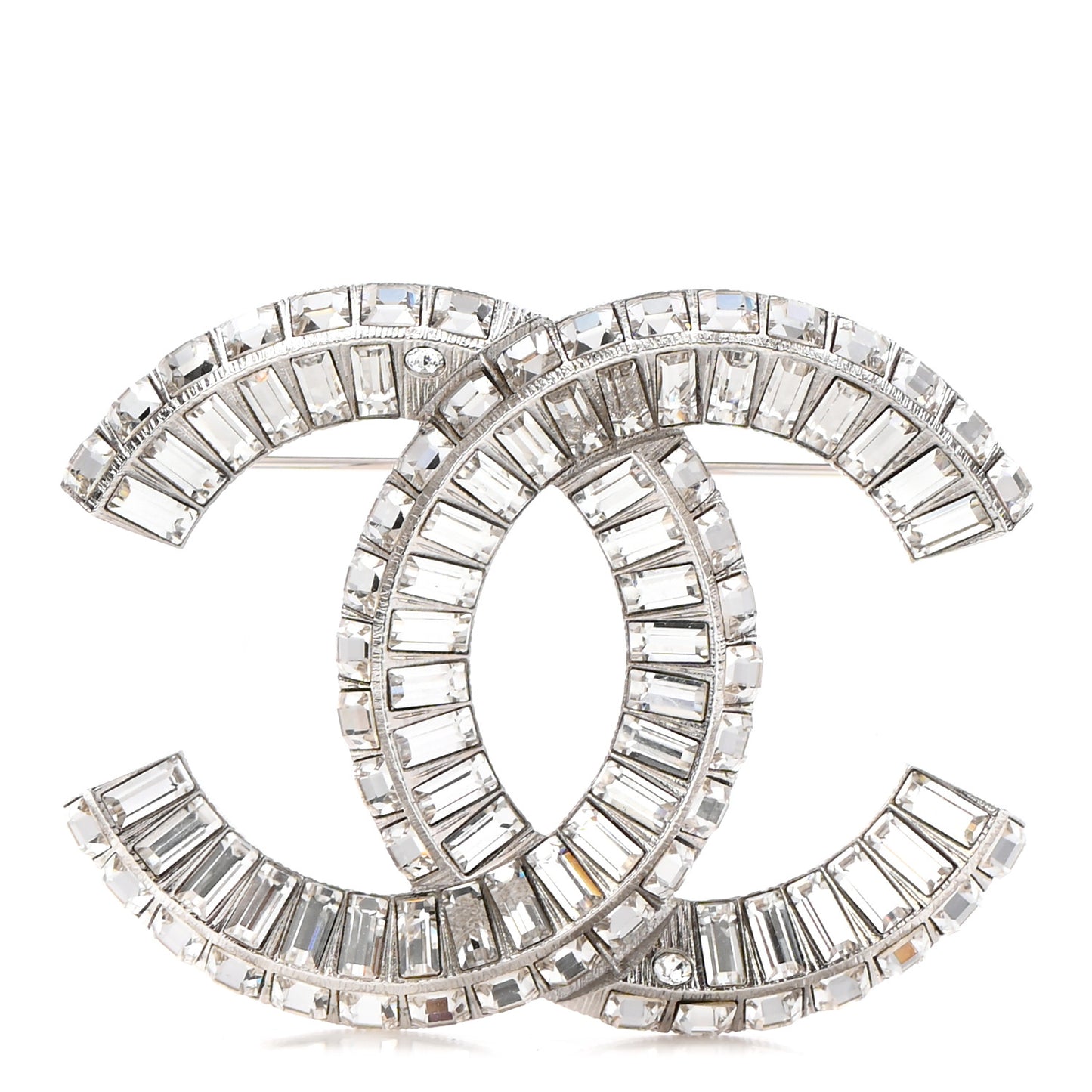 Baguette Crystal CC Brooch Silver