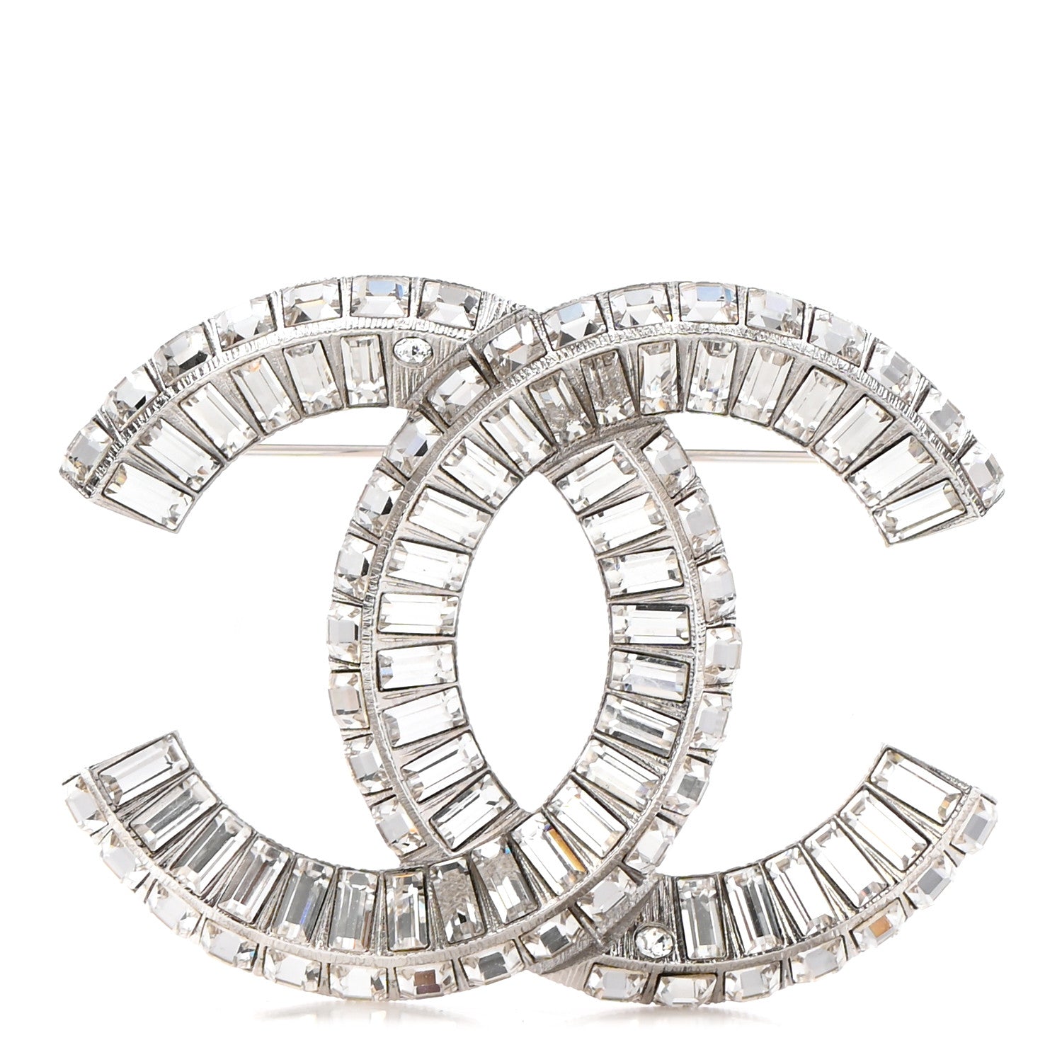 Chanel Baguette Crystal CC Brooch Silver 1 of 5