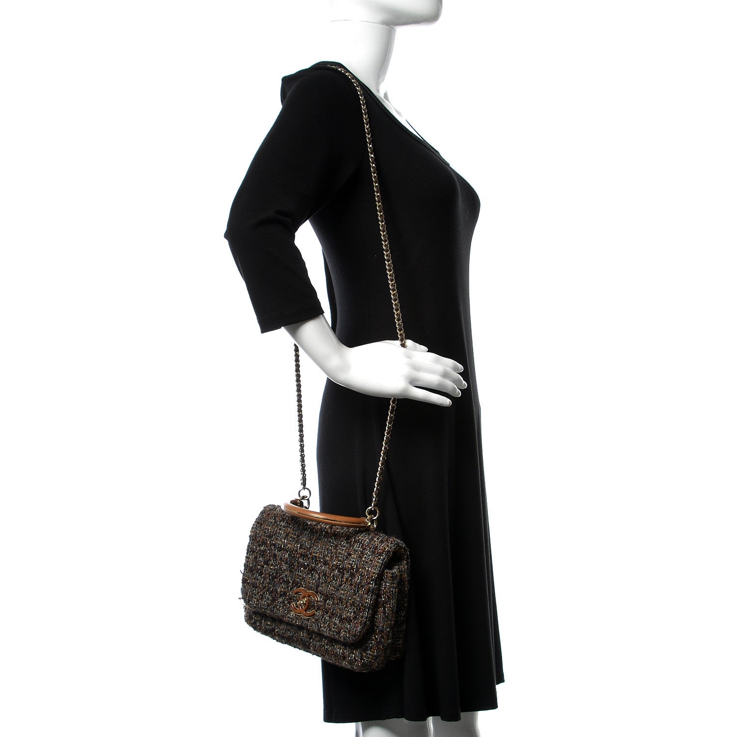Chanel Tweed Wood Knock On Wood Top Handle Bag Brown Blue Purple Gold 3 of 10