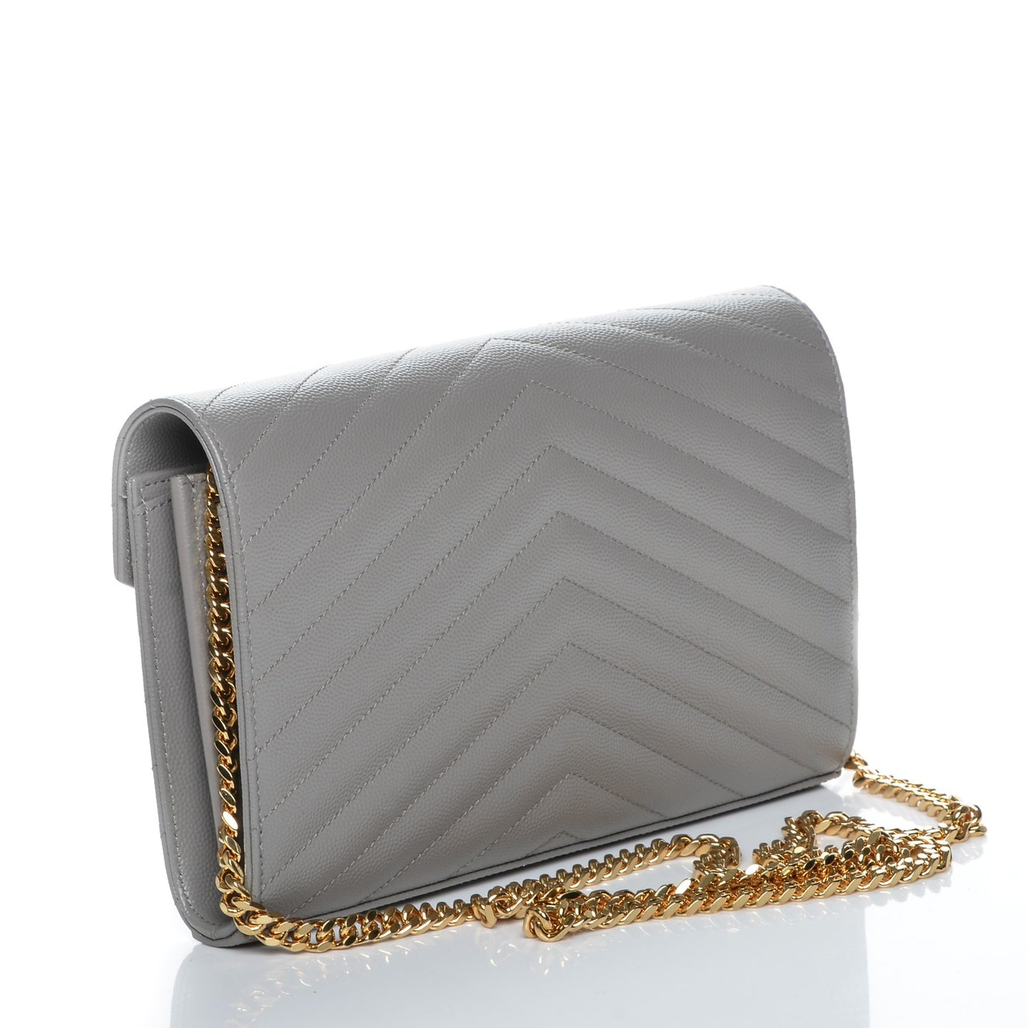 Grain De Poudre Matelasse Chevron Monogram Chain Wallet Oyster Grey