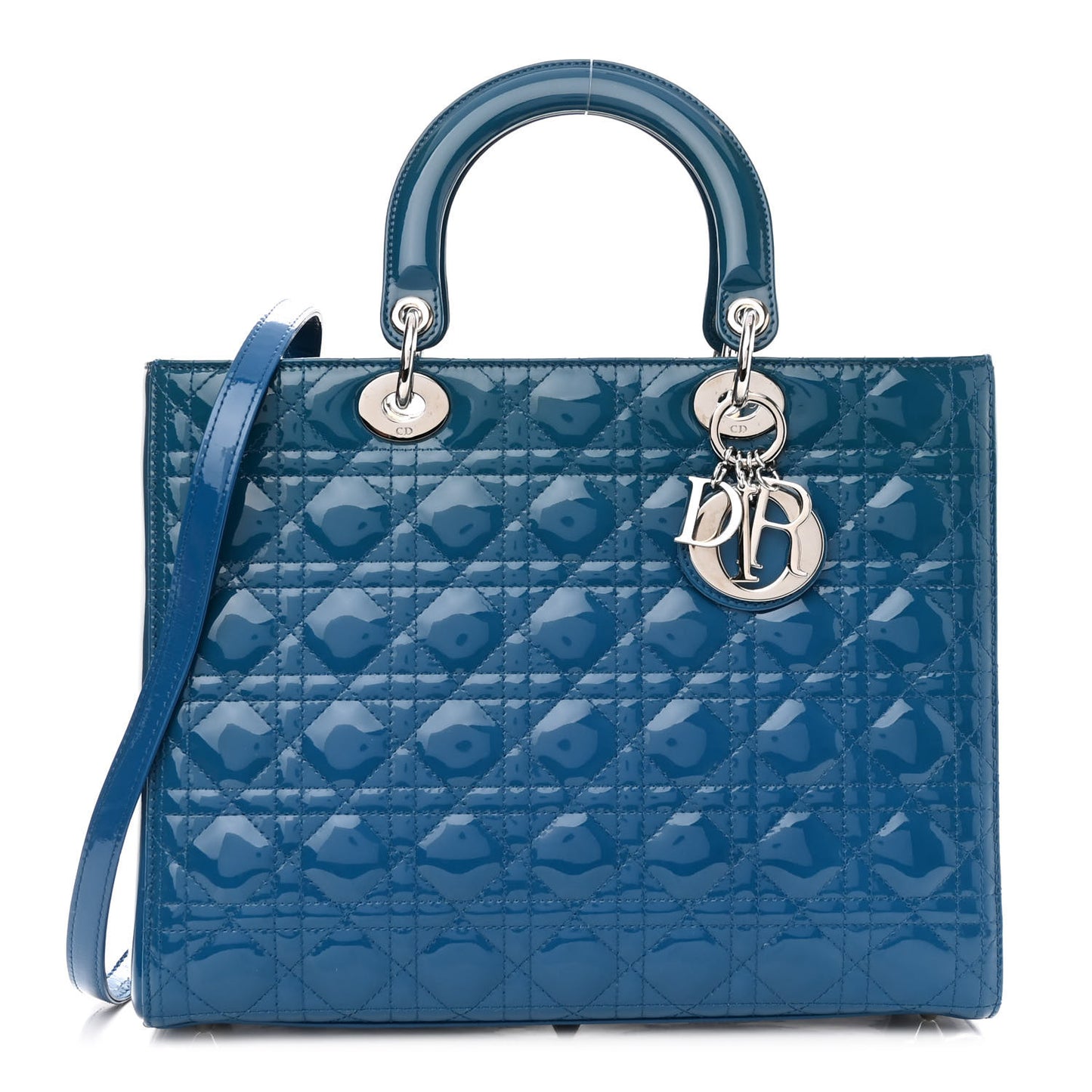 Patent Cannage Large Lady Dior Blue