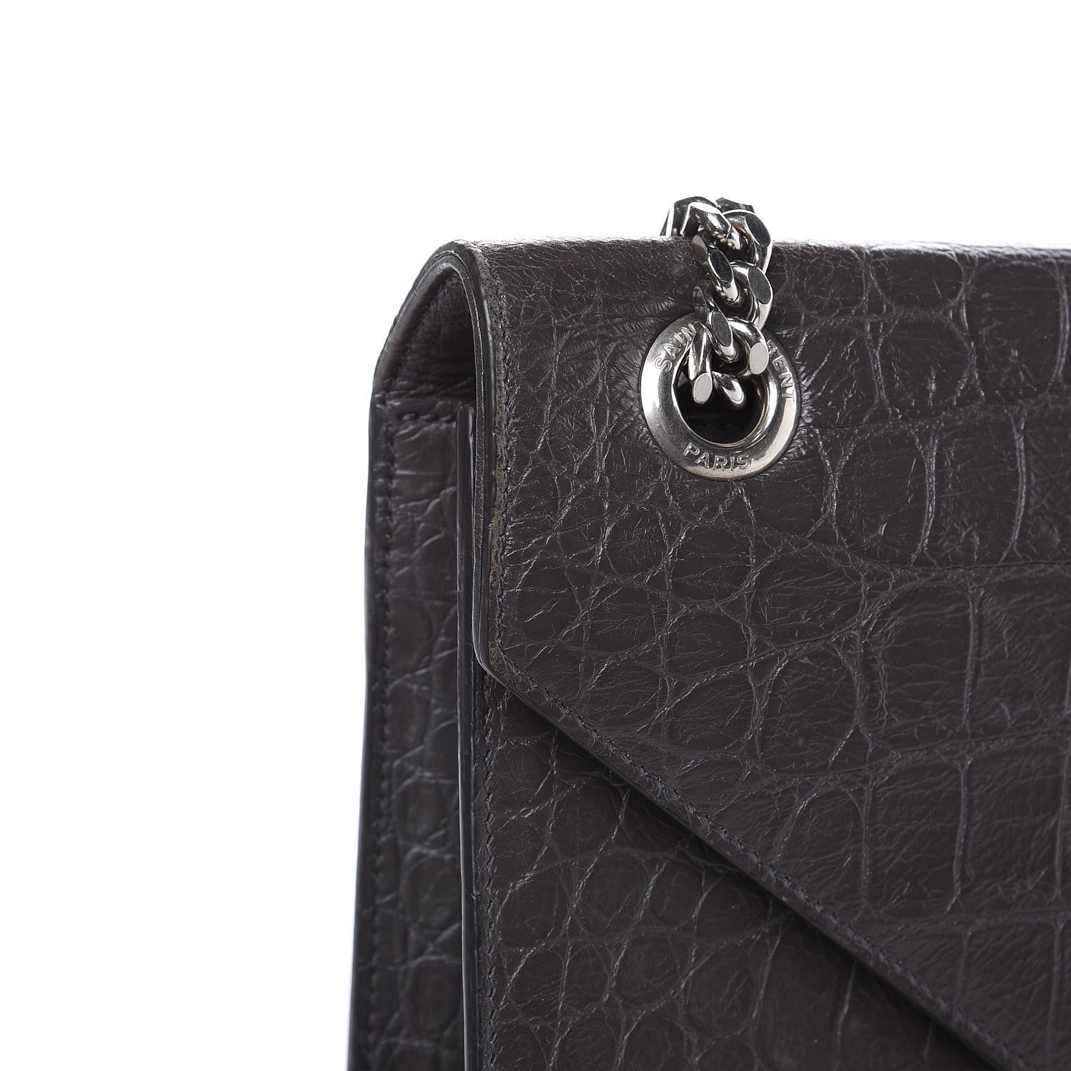 Saint Laurent Calfskin Crocodile Embossed Large Monogram Satchel Fog 12 of 20