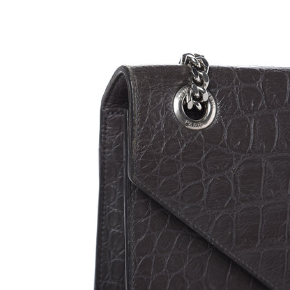 Saint Laurent Calfskin Crocodile Embossed Large Monogram Satchel Fog 12 of 20