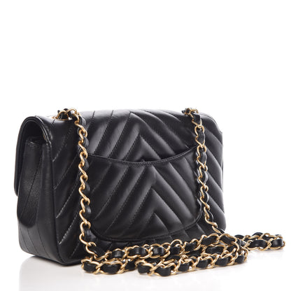 Chanel Lambskin Chevron Quilted Mini Rectangular Flap Black 3 of 11