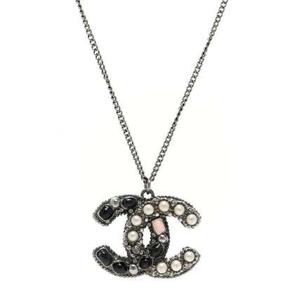 Chanel Ruthenium Gripoix Pearl CC Pendant Necklace Black White Pink 1 of 6