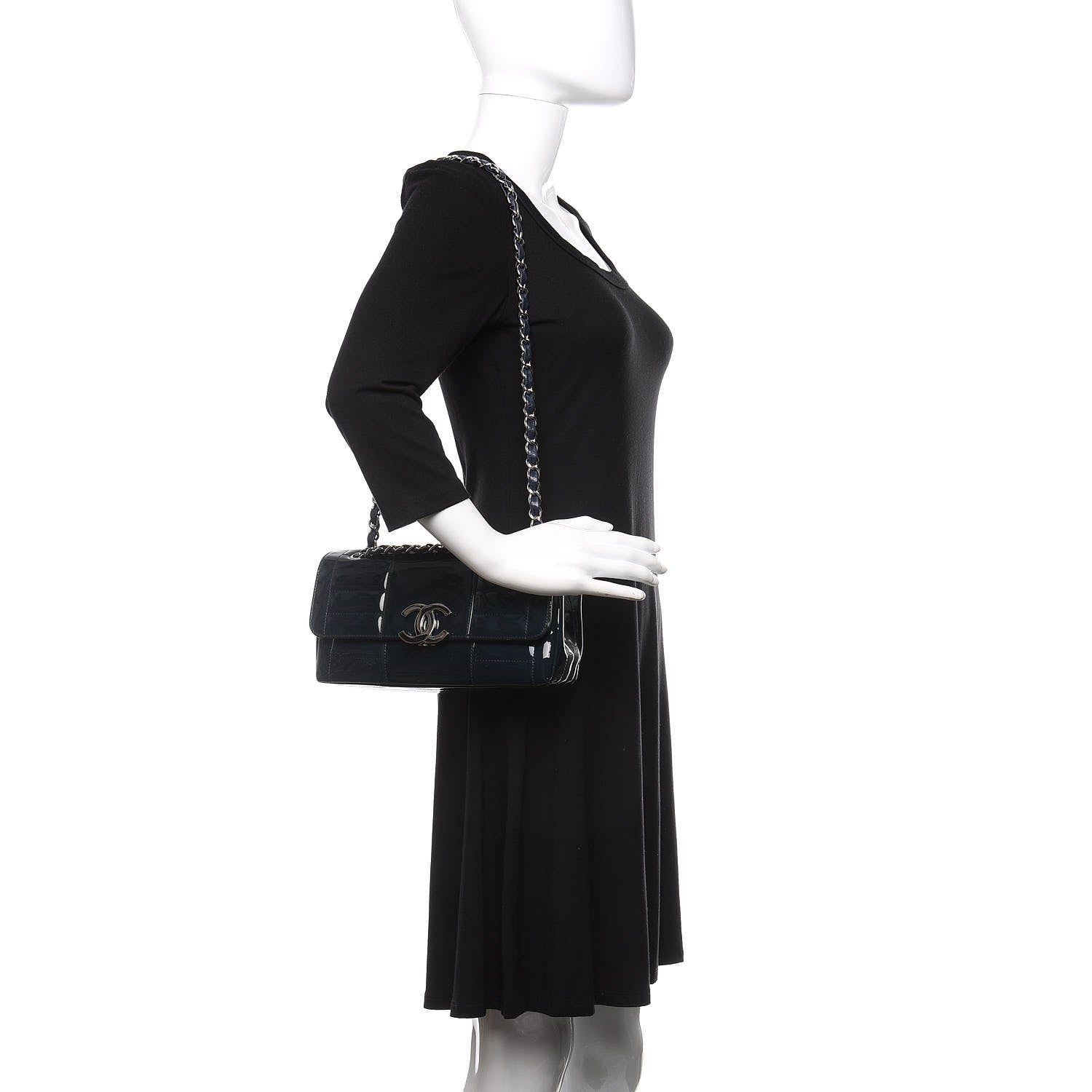 Chanel Patent Horizontal Quilted Medium Single Flap Dark Navy Blue 2 of 11