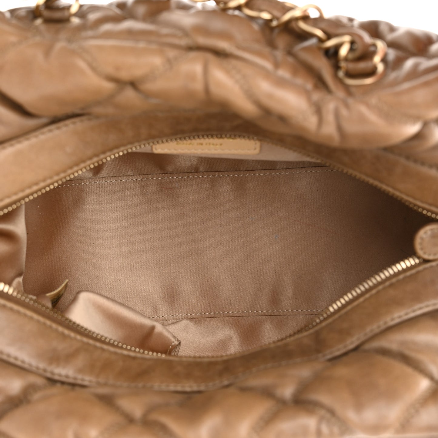 Lambskin Bubble Quilt Bowler Dark Beige