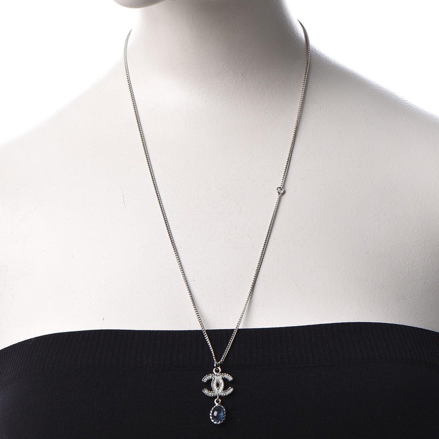 Resin CC Drop Necklace Silver Blue